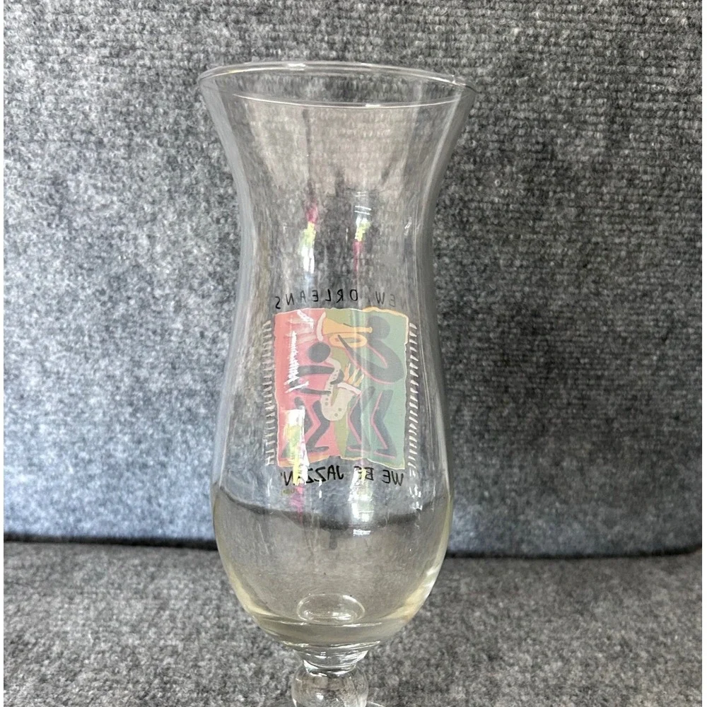 Vintage New Orleans We Be Jazzin Hurricane Glass Souvenir Cocktail Stemware 8in